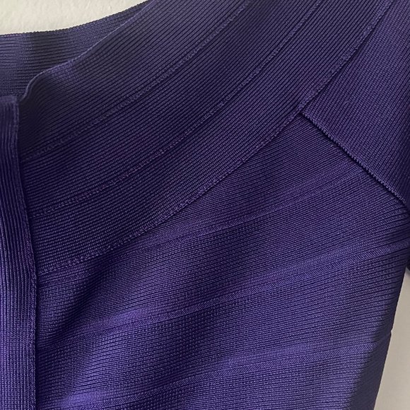 Herve Leger Liza Bandage Plum Berry Boat Neck Flared Dress Authentic - Picture 12 of 16